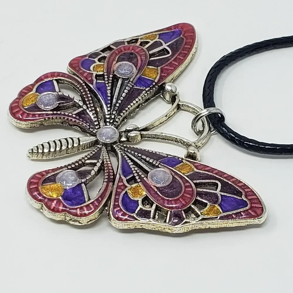 Hand Decorated Metallic Resin Butterfly Necklace